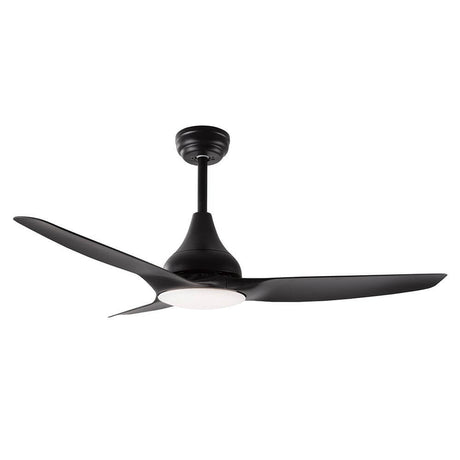 Samoa LED Ventilator Metall in elegantem Schwarz mit sanftem Lichtspiel für modernes Wohndesign.