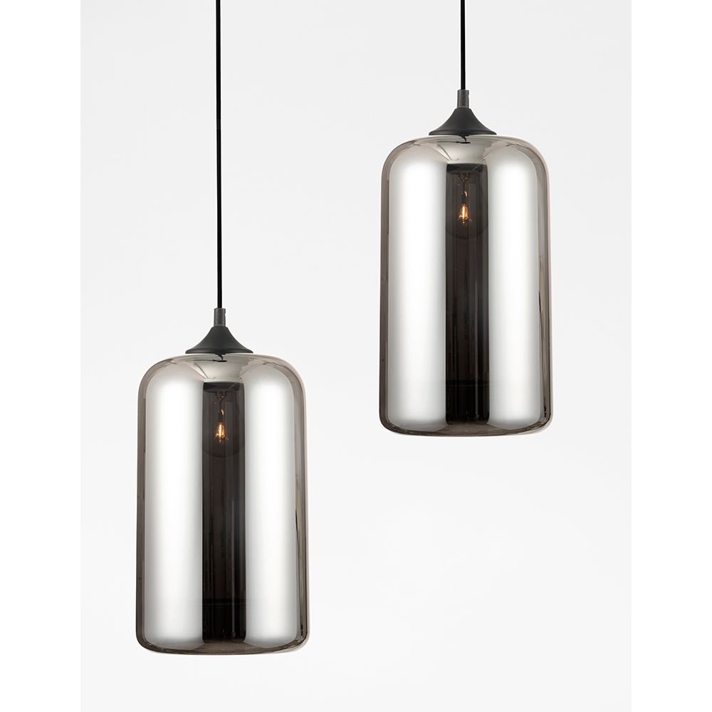 Savaz Glas Hängelampe in Chrom und rauchfarbenem Glas, moderne Pendelleuchte für stilvolle Innenräume.