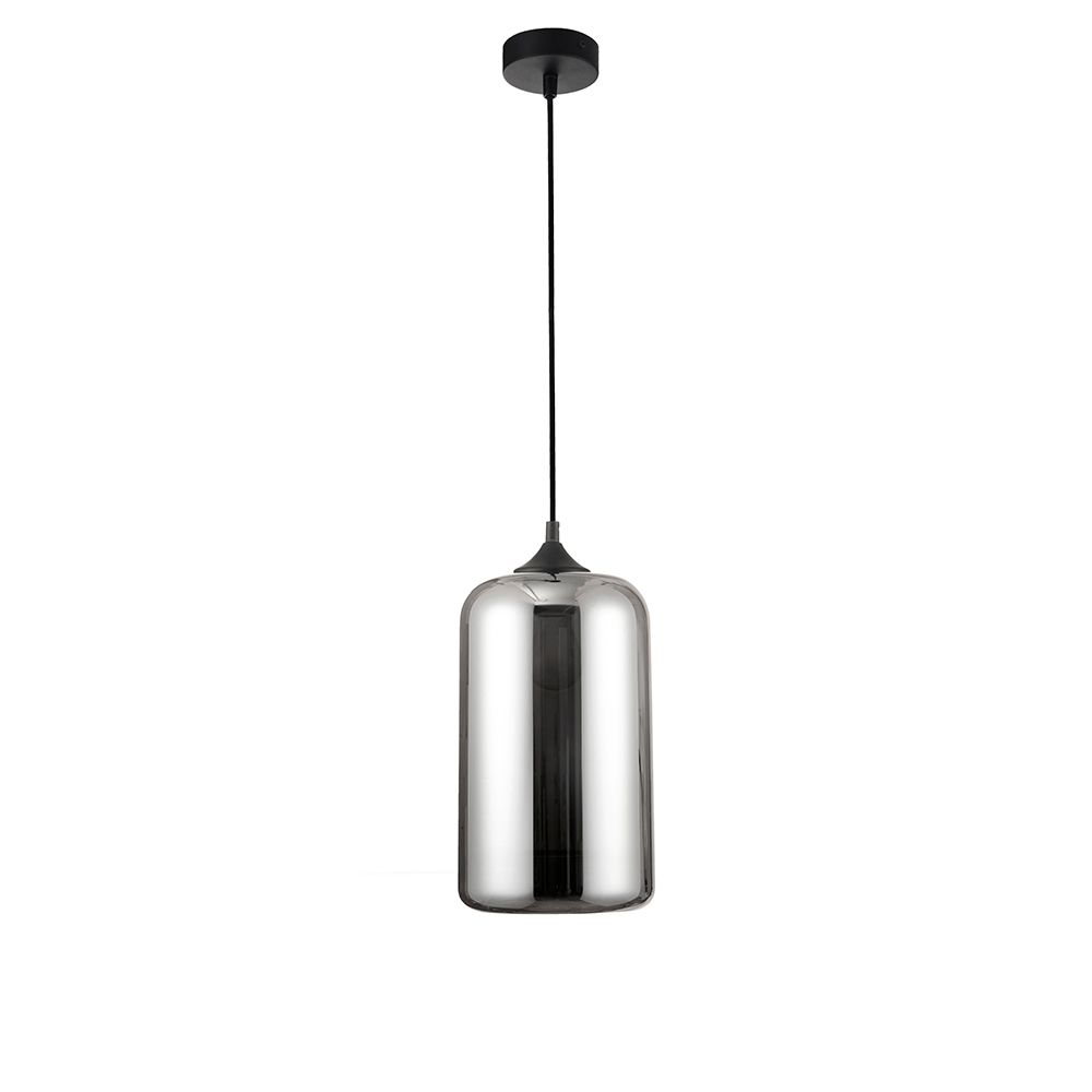 Savaz Glas Hängelampe in Chrom und Rauchfarben, moderne Pendelleuchte für stilvolles Interieur