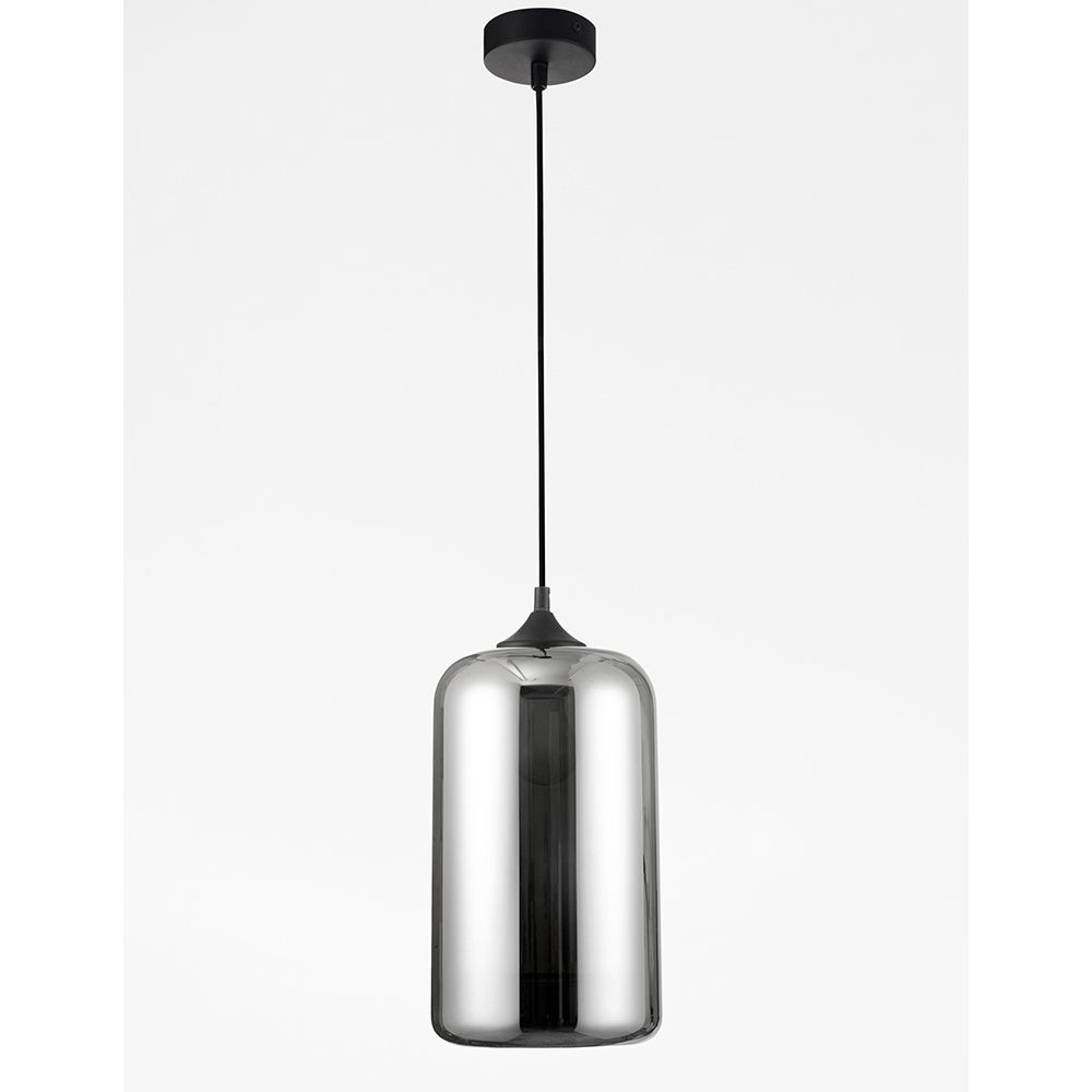 Savaz Glas Hängelampe in Chrom mit rauchfarbenem Glaskörper, ideal für moderne Innenausstattung.