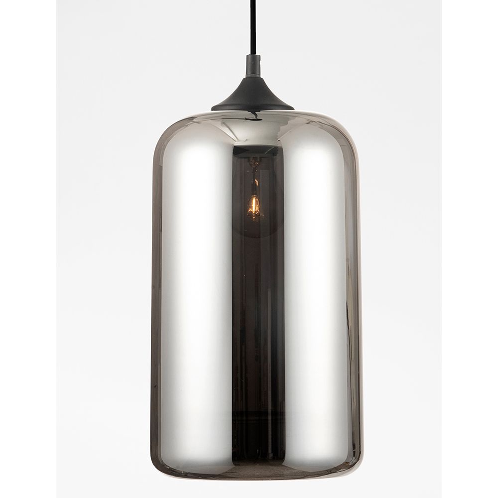 Savaz Glas Hängelampe in Chrom mit rauchfarbenem Glasschirm, modernes Design für stilvolle Innenräume.