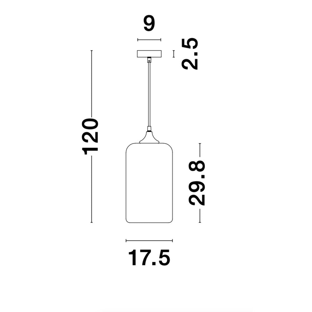 Maßzeichnung der Savaz Glas Hängelampe in Chrom und Rauchfarben, inklusive Abmessungen.