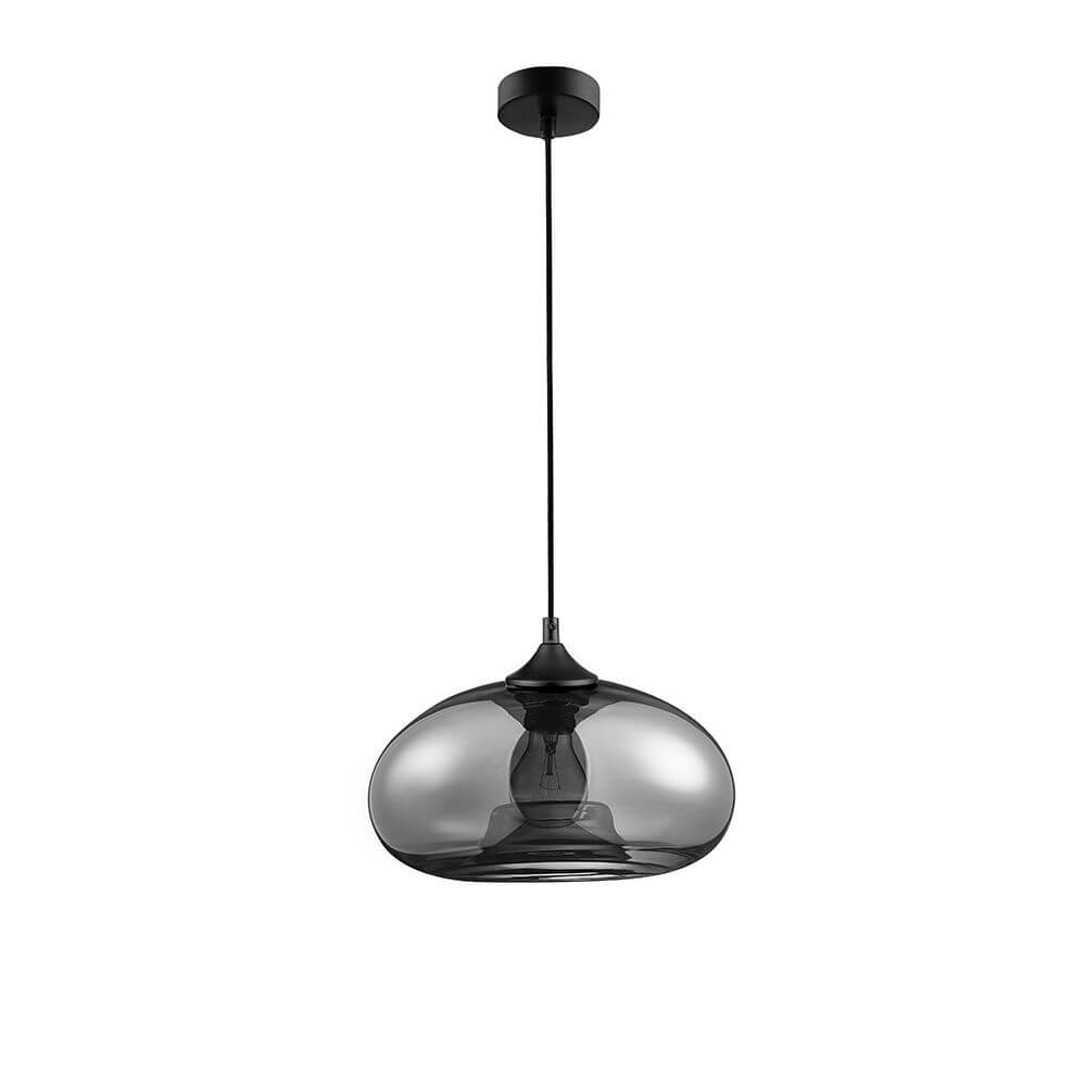 Savaz Hängeleuchte Metall Glas mit rauchglasoptik und filigraner Metallfassung in Schwarz.