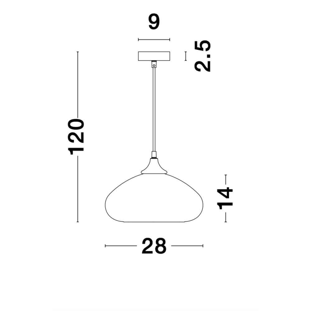 Maßzeichnung der Savaz Hängeleuchte Metall Glas mit modernen Abmessungen und eleganter Form.