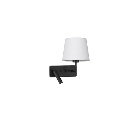 Savona Wandlampe mit LED Lesearm schwarze Wandlampe mit weißem Stoffschirm, moderner Look für Bett und Flur