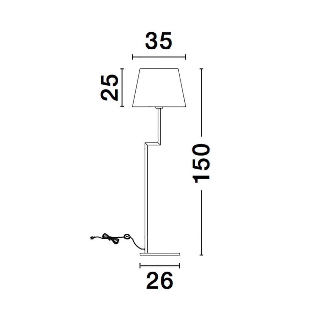 Maßzeichnungen der Savona Stehleuchte Metall Schwarz mit Abmessungen 150 cm hoch und 35 cm breit.