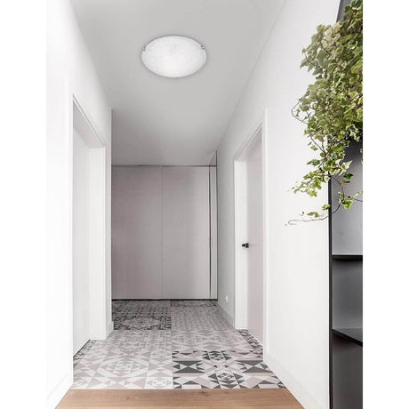 Shell Deckenlampe Chrom Glas Ø 30cm Leuchte im modernen Flur mit stilvollem Design und Musterboden