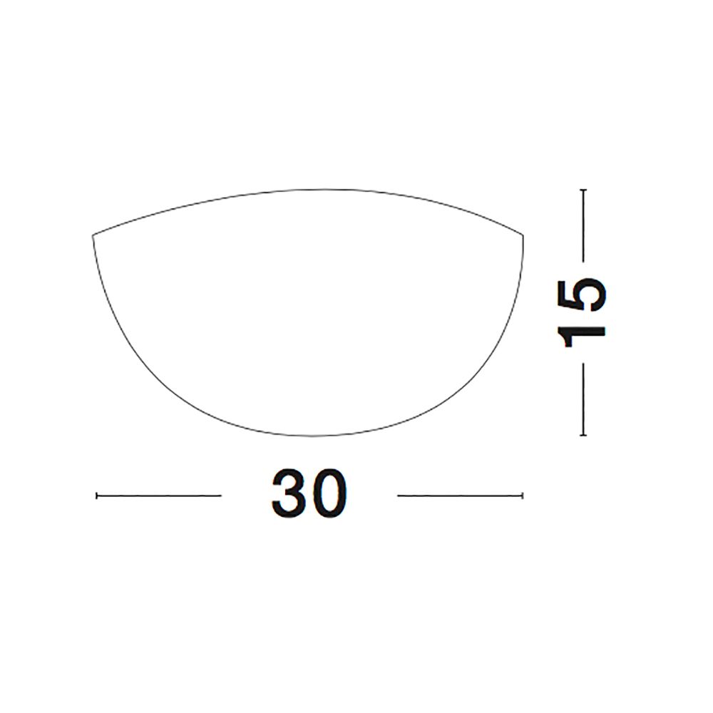 Technische Zeichnung der Shell Glas Wandlampe in Weiß und Chrom, Maße: 30x15 cm.