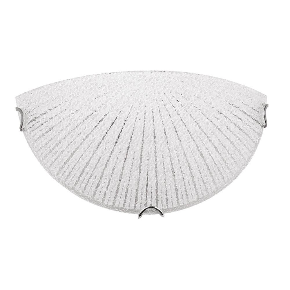 Shell Glas Wandlampe Weiß, Chrom mit strukturierter Glasoberfläche und verchromten Halterungen.