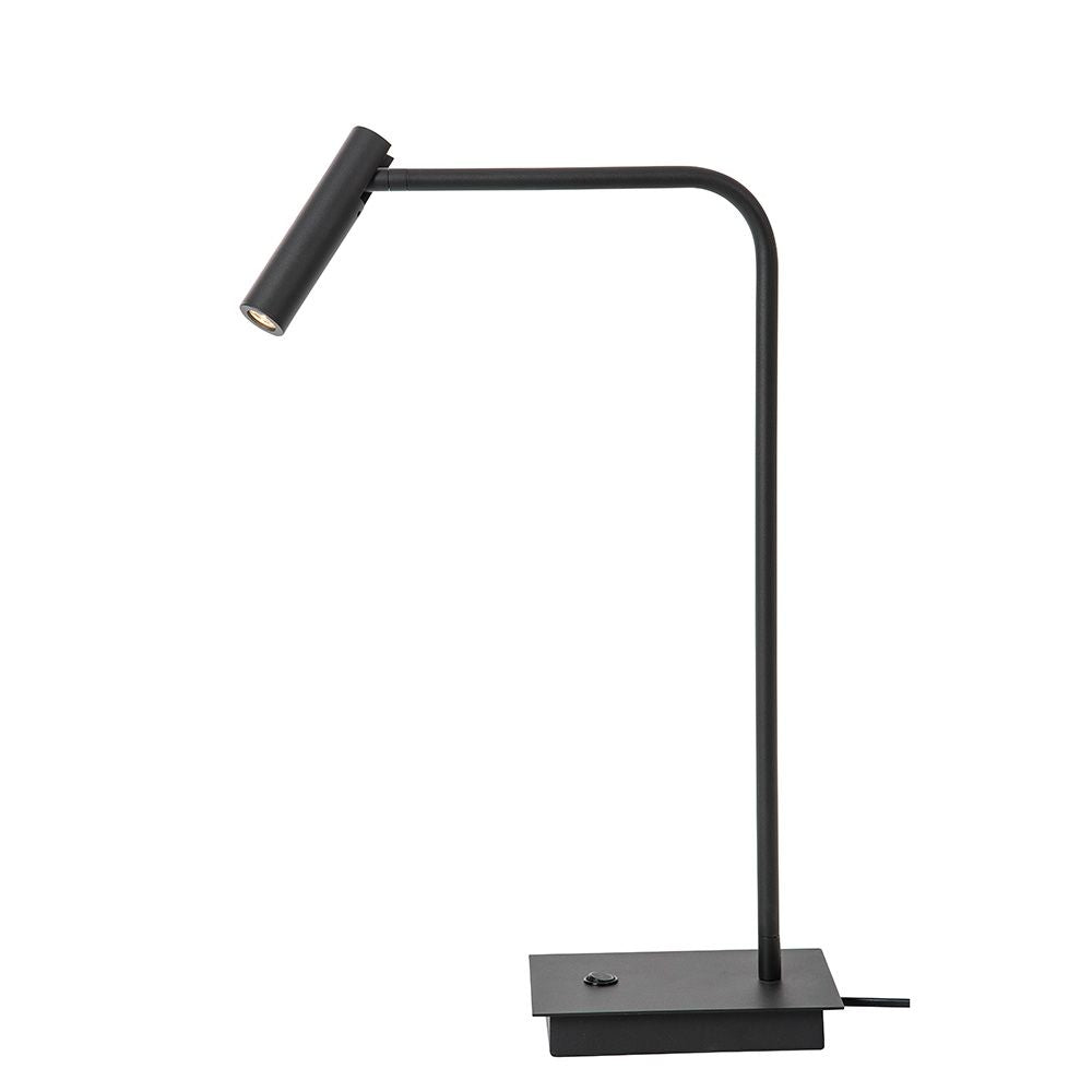 Moderne Sicilian Tischlampe in Schwarz, aus Aluminium mit verstellbarem Strahler und warmweißem LED-Licht.