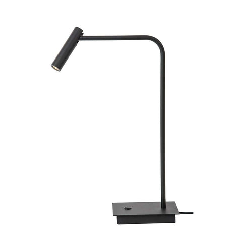 Sicily LED Tischlampe Metall Schwarz auf einem Tisch, modernes Design mit verstellbarem Strahler.