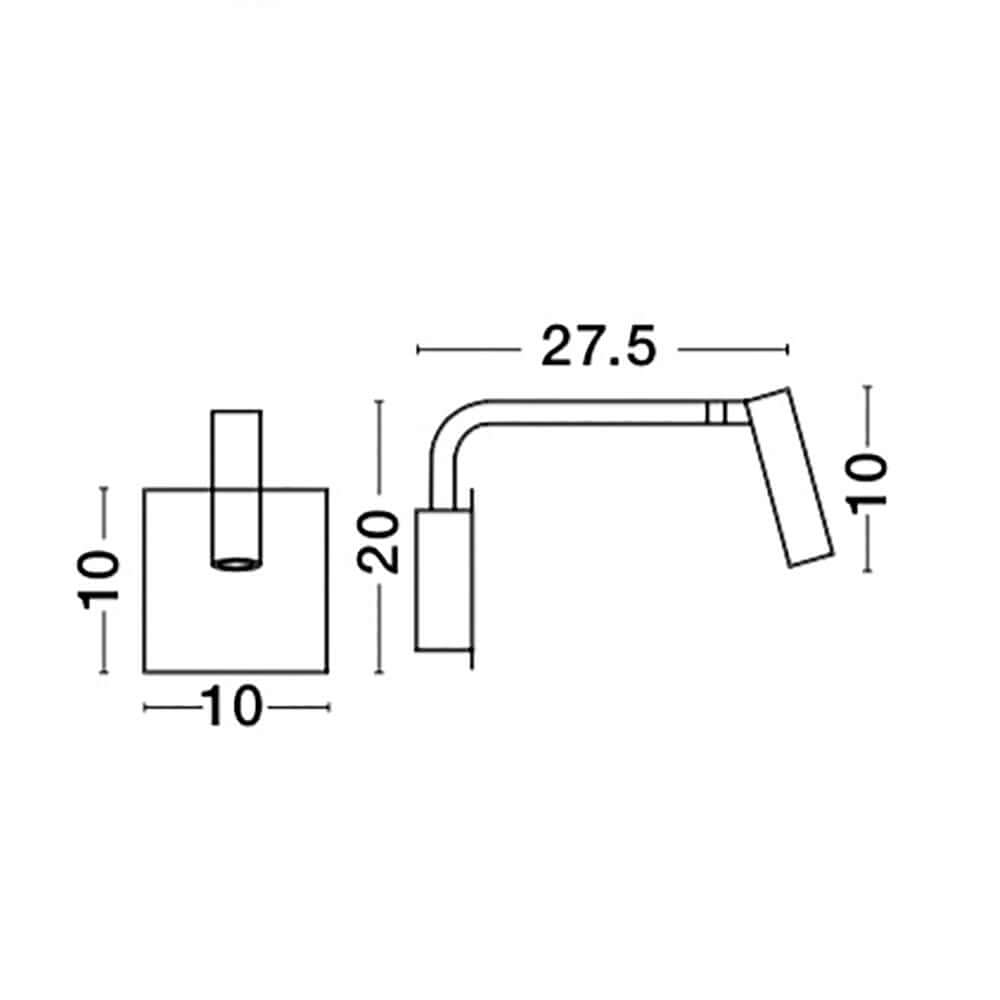 Technische Zeichnung der Sicily LED Wandlampe Schwarz mit Abmessungen.