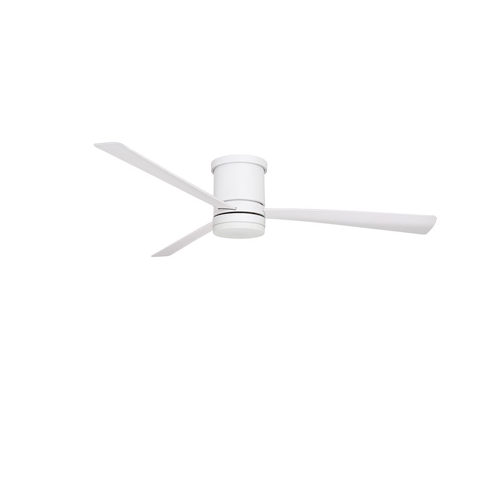 Moderner Silky LED Deckenventilator in mattem Weiß mit 3 Flügeln und integrierter LED-Beleuchtung.