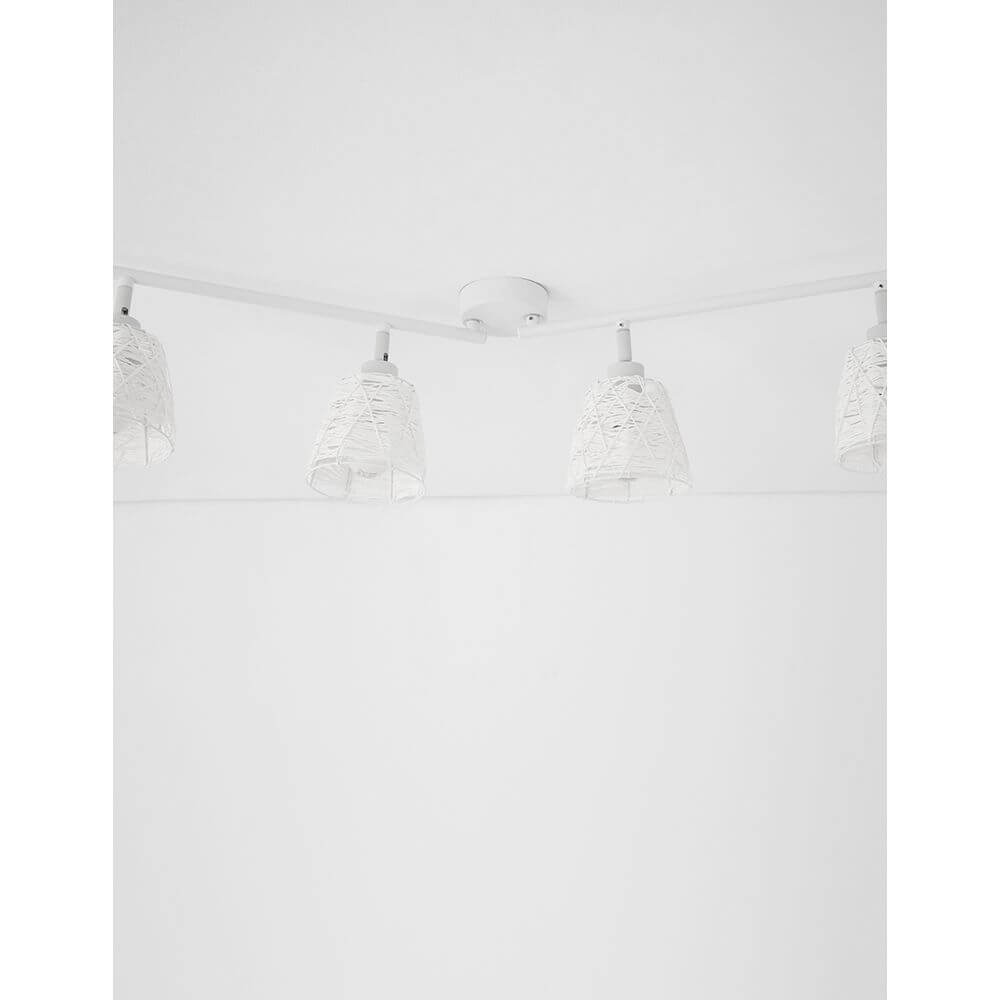 Sion Deckenstrahler 4-flammig Stoff Weiß mit verstellbaren Schirmen und weißem Metalldesign.