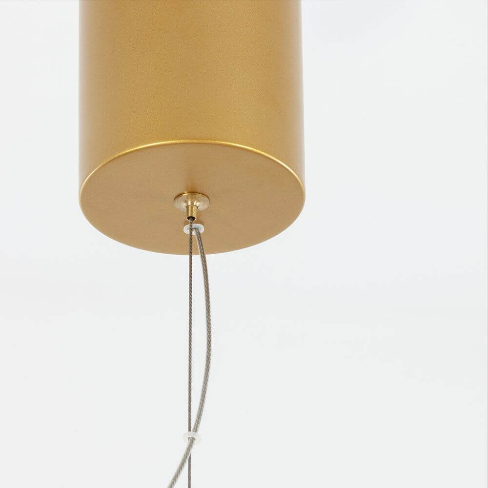 Detailansicht der Nova Luce Sole LED-Drahtkugel Hängelampe Goldfarben mit elegantem metallischem Finish.