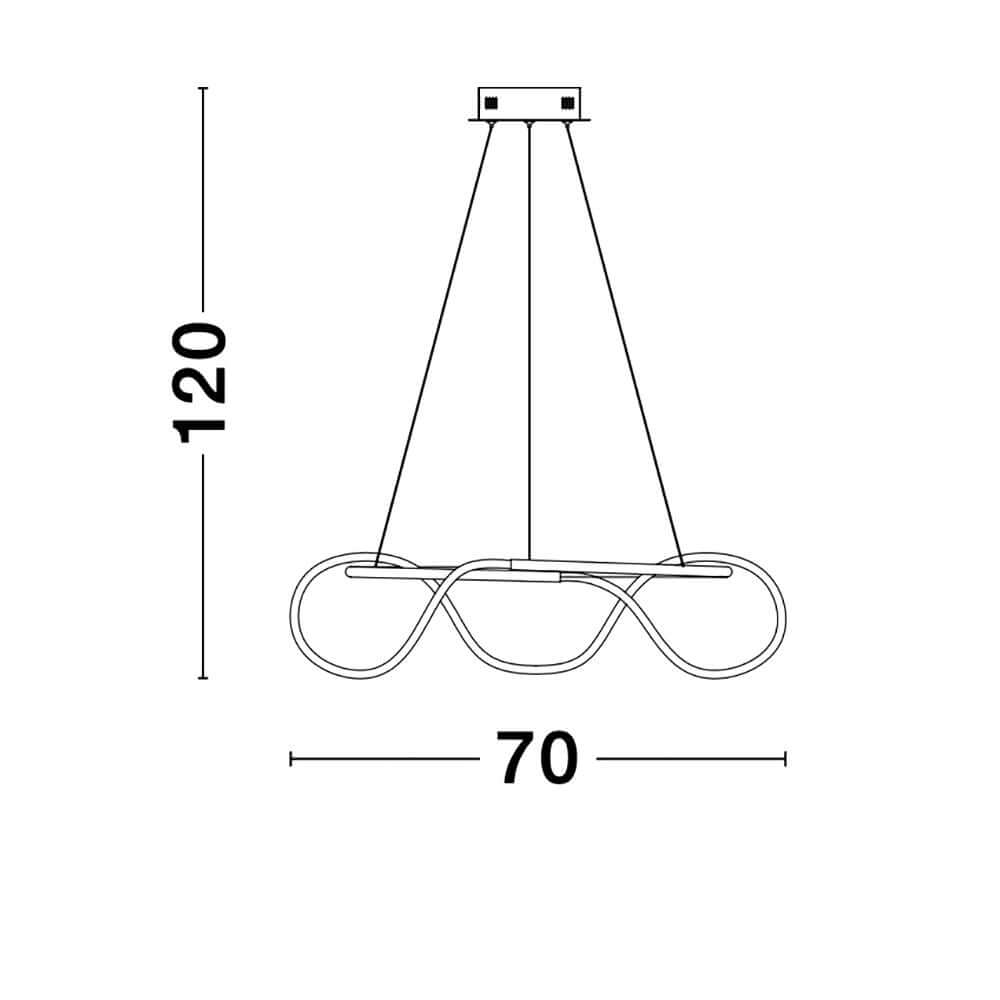 Tiriac LED Hängeleuchte Metall Ø 70cm, technisches Diagramm mit Abmessungen von 120cm und 70cm.