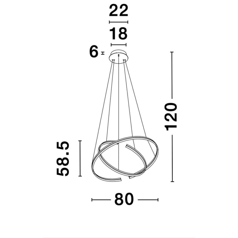 Maßzeichnung der Torrente LED Hängelampe 3422lm Schwarz mit Abmessungen und Design.