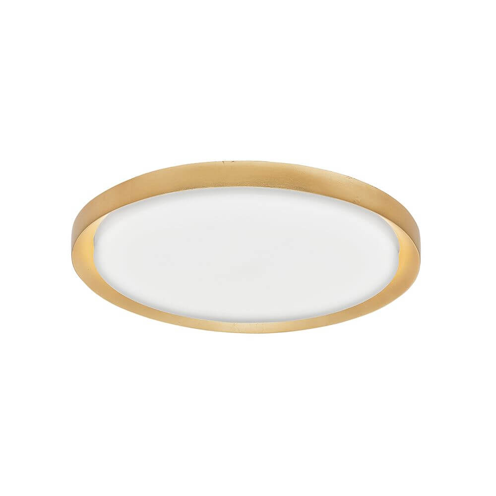 Troy LED Deckenlampe Rund, Metall – runde goldfarbene Deckenleuchte aus Metall mit weißem Acrylschirm, 50W dimmbar, 3000K warmweiß