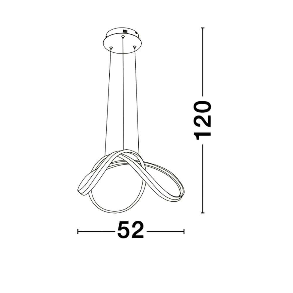 Truno LED Hängeleuchte Ø 52cm Geschwungen, designtechnische Zeichnung mit Abmessungen.