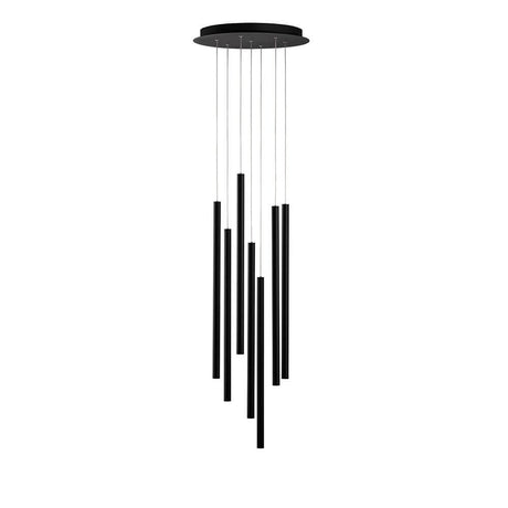 Ultrathin LED Hängeleuchte 7-flammig in elegantem Design mit schwarzen Leuchtenstangen.