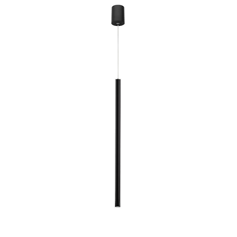 Ultrathin LED Pendellampe schlanker schwarzer Aluminium-Zylinder, minimalistisches Design über Esstisch oder Insel, filigranes Profil