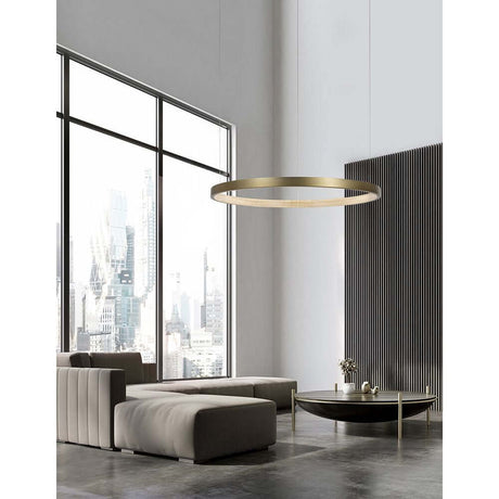 Vegas LED Hängeleuchte Antik-Messing in modernem Wohnraum mit eleganter Lichtstreuung und stilvollem Design.