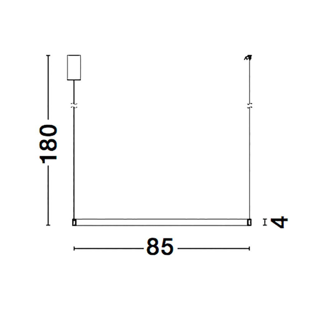 Maßzeichnung der Vegas LED Hängeleuchte Antik-Messing in cm, zeigt die Abmessungen 85x180x4.