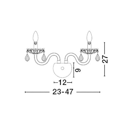 Venezia Metal wall light 2-light chrome, clear technical drawing with dimensions.