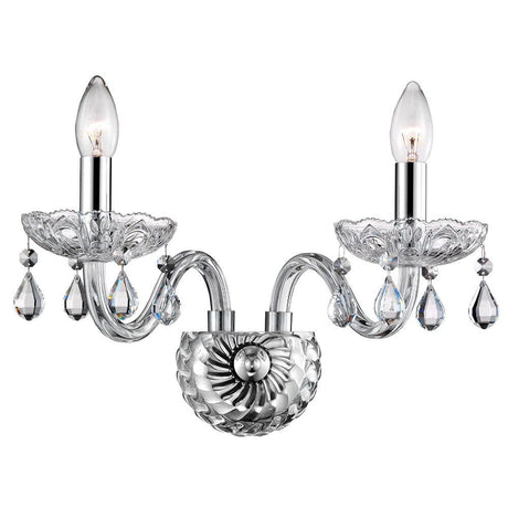 Venezia Metal wall light 2-light chrome, clear with K9 crystal and clear glass elements.
