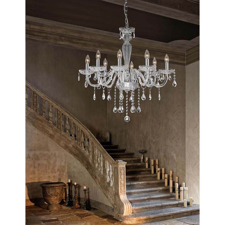 Nova Luce Venezia chandelier 8-light crystal elegant above a staircase in a stylish setting.