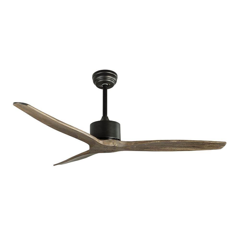 Vento Holz Ventilator Braun, Schwarz mit echtem Walnussholz und matt-schwarzem Motorengehäuse.
