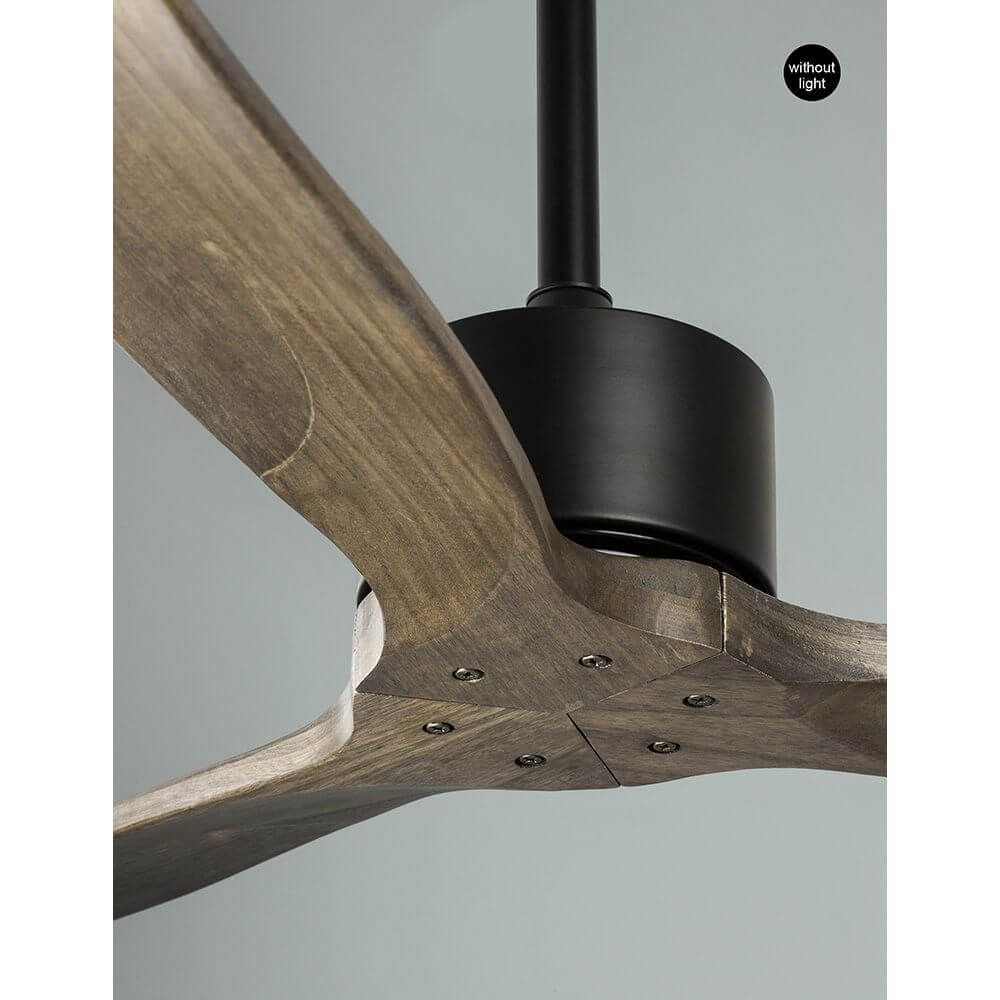 Vento Holz Ventilator Braun, Schwarz Detailaufnahme der Flügel und des Motorengehäuses.
