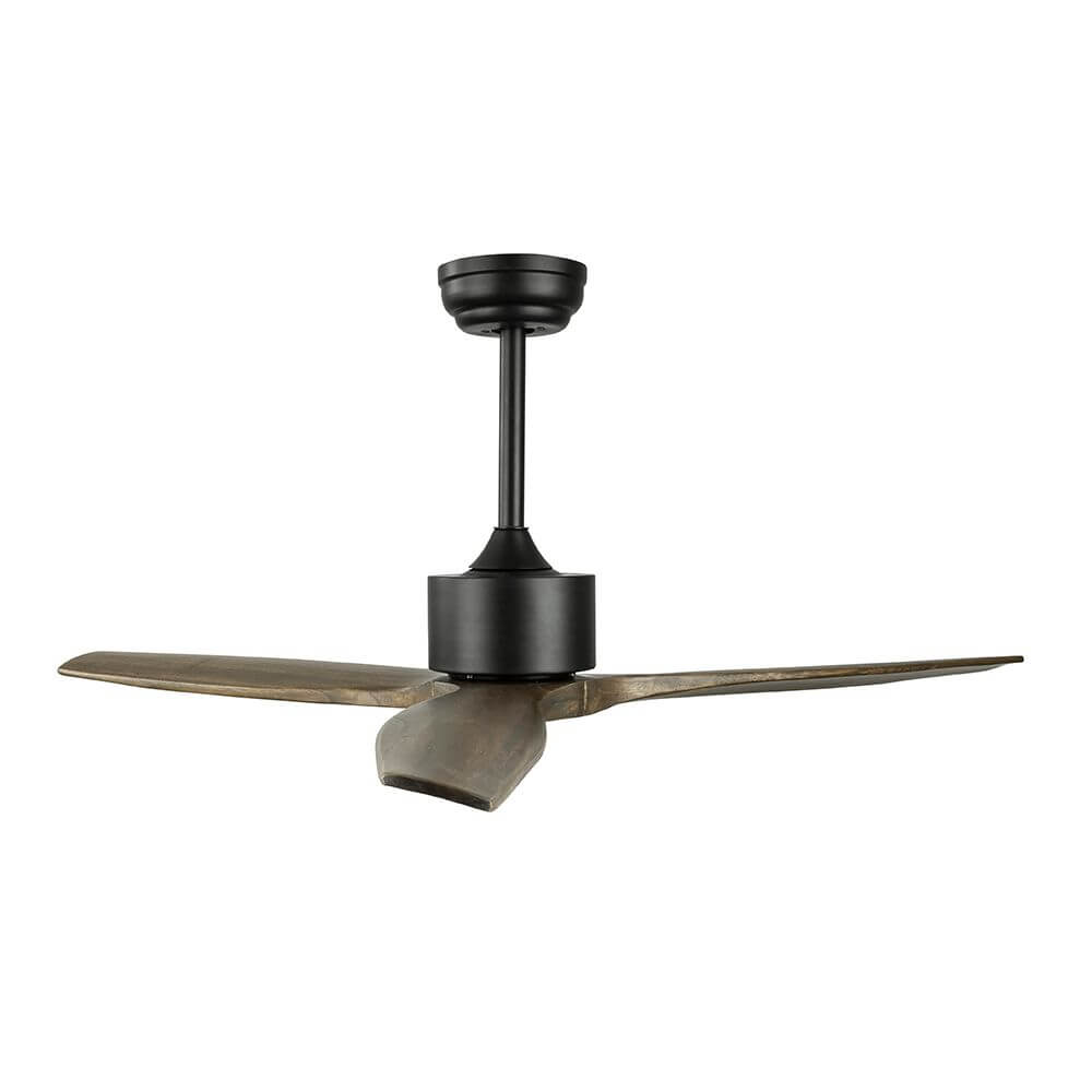 Vento Holz Ventilator Braun, Schwarz - moderner Deckenventilator mit echtem Walnussholz und mattschwarzem Motorengehäuse.
