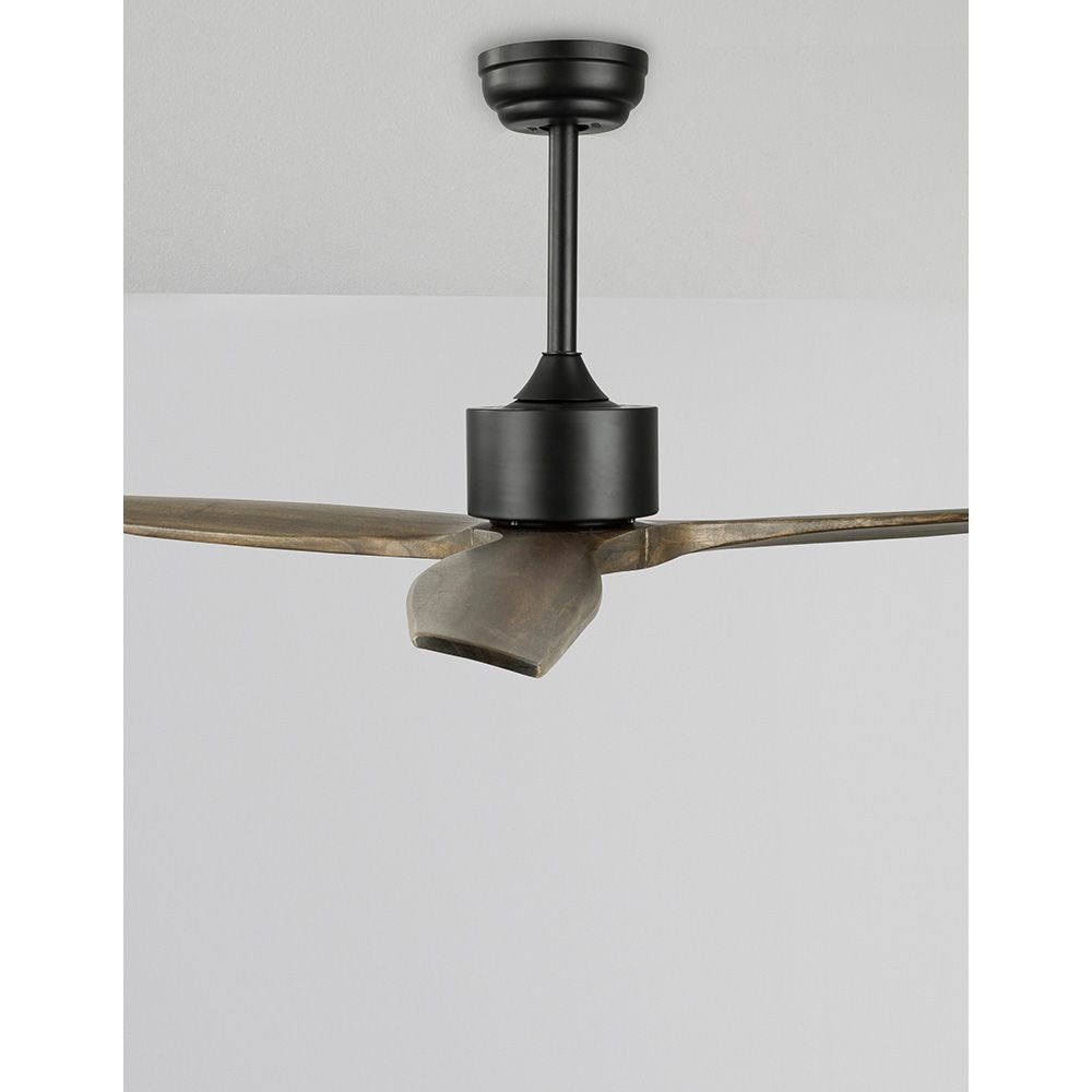 Vento Holz Ventilator Braun, Schwarz - Deckenventilator mit Walnussholz-Flügeln und Fernbedienung.