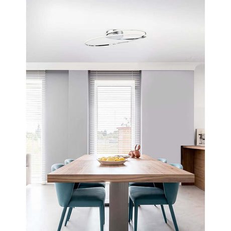 Viareggio LED Buet loftslampe over moderne spisebord, aluminium-akryl design, integreret 28W LED til jævn rumbelysning