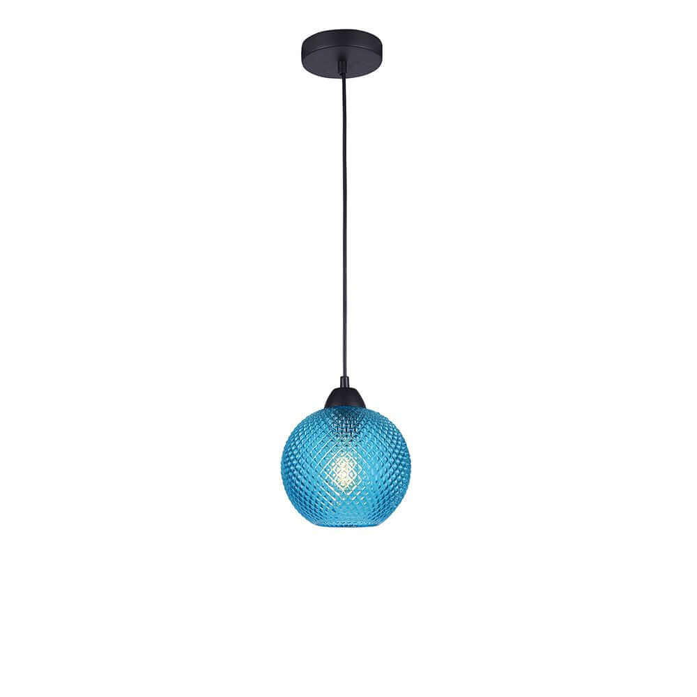 Vienti Glas-Pendellampe Ø 18cm Kugel in Blau, modernes Design für Ess- und Wohnzimmer, robust aus Glas und Metall.