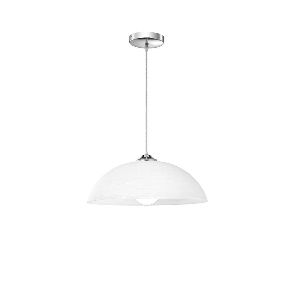 Vinca Glas-Hängelampe in Weiß, elegantes Design mit verchromtem Metall und strukturiertem Glasschirm.