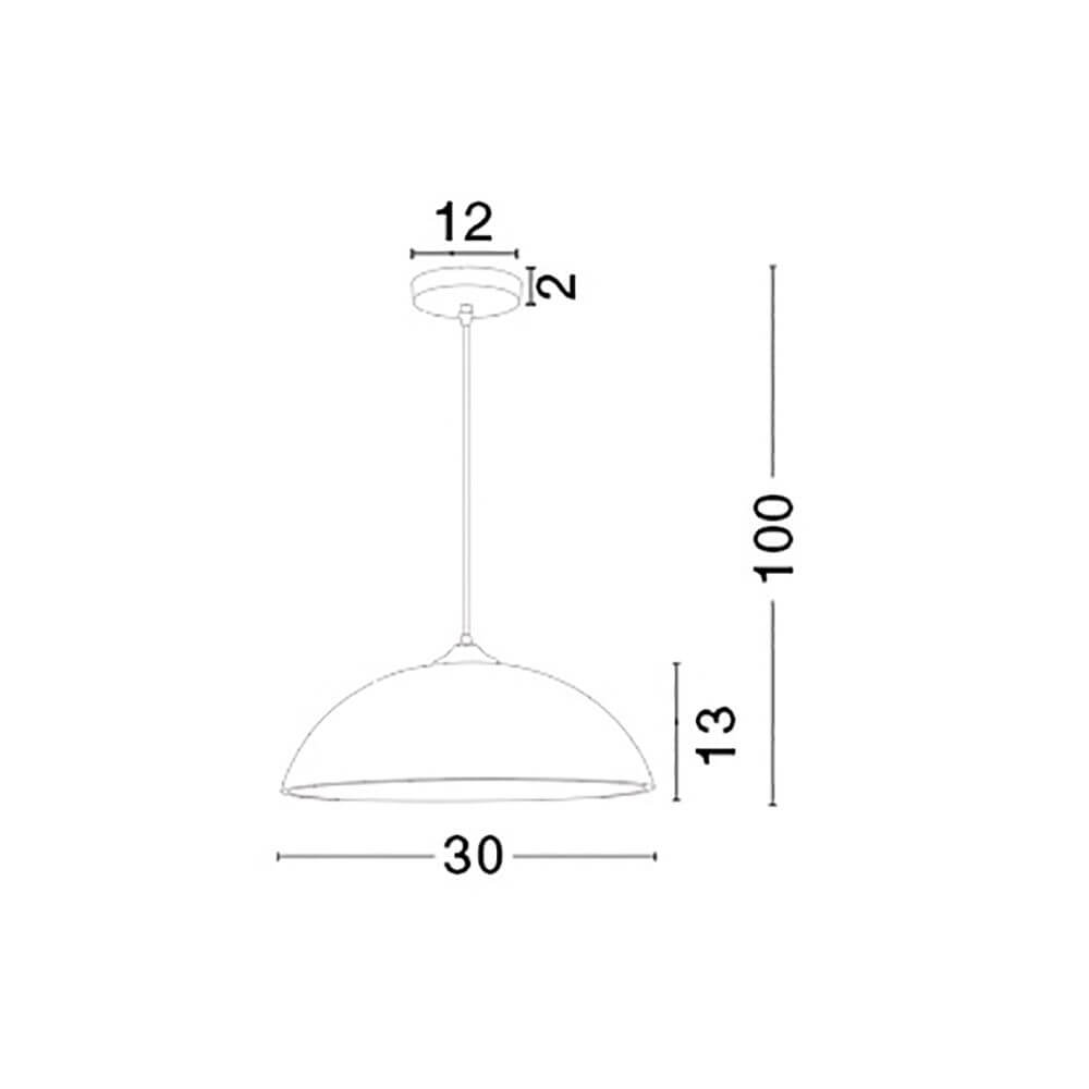 Vinca Glas-Hängelampe Weiß Maßzeichnung mit Abmessungen 30 cm Durchmesser, 100 cm Höhe.