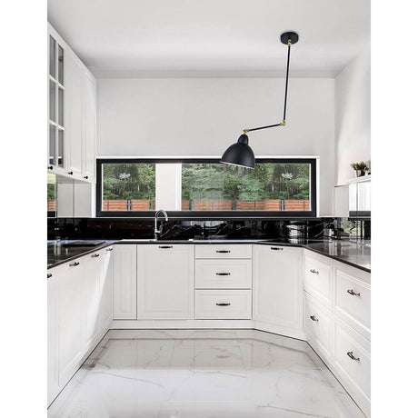 Virgo pendant lamp adjustable black, brass in a modern kitchen setting.