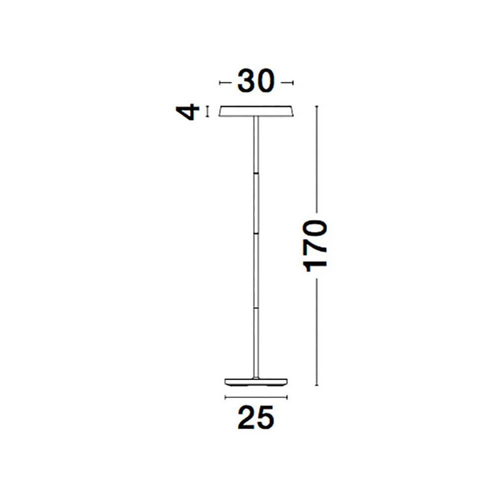 Technische Zeichnung der Viti LED Stehleuchte 170cm Metall mit Maßen 170cm, 30cm, und 25cm.