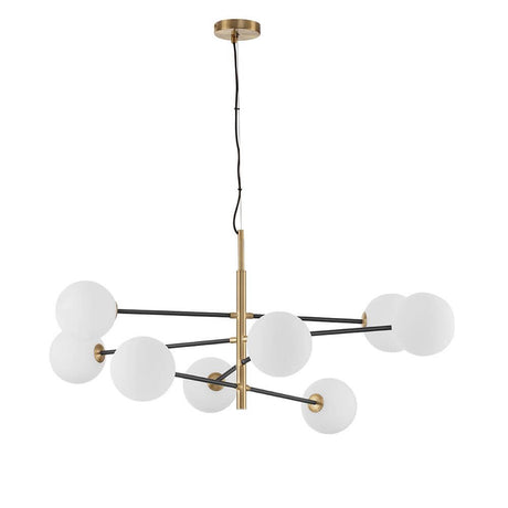 Vitra Glas-Hängeleuchte 8-flg. Weiß, moderne Pendelleuchte mit mattierten Glasleuchten und goldfarbenen Akzenten