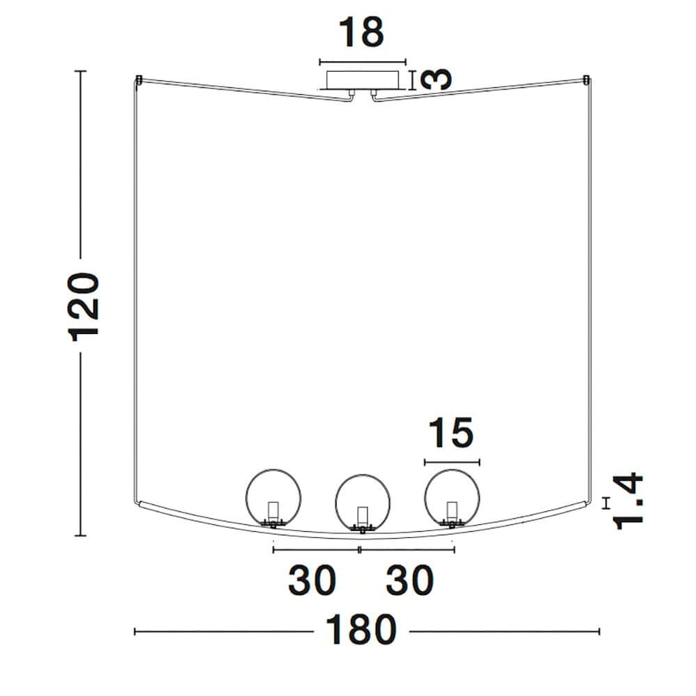Technisches Zeichnung der Vitton Hängelampe 3-flammig Messing, Weiß mit Maßen.