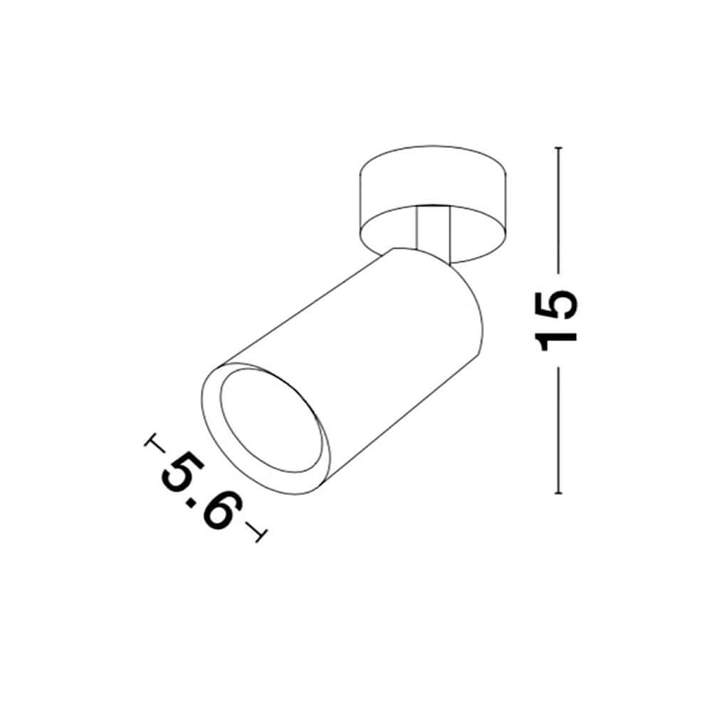 Technische Zeichnung der Wan Wandleuchte Metall mit Abmessungen von 15 cm und 5,6 cm.
