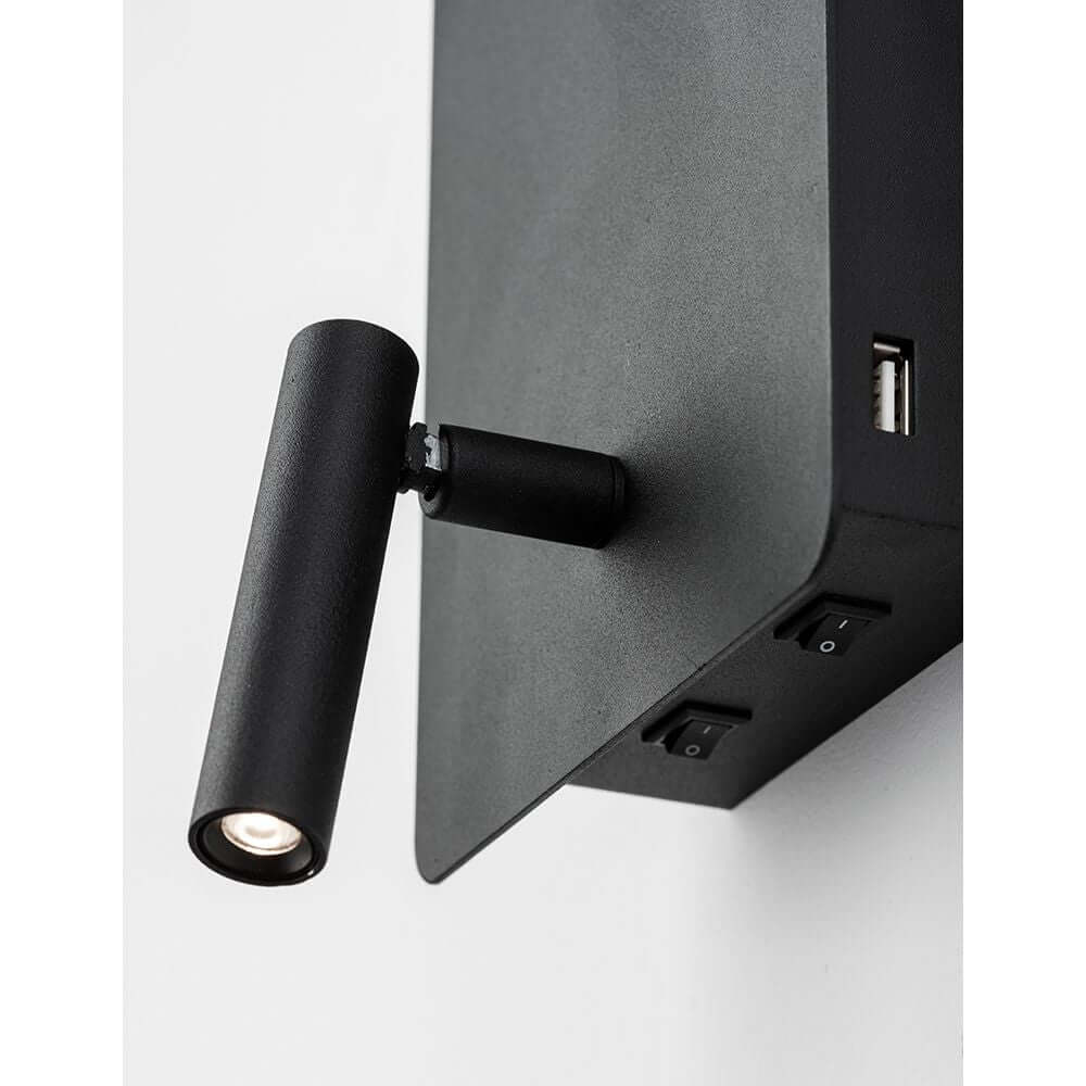 Zen LED Wandleuchte mit Lesearm & USB, moderne Wandlampe mit verstellbarem Strahler und USB-Anschluss.