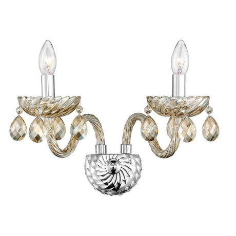 Applique en verre Zeno à 2 lampes champagne avec des accents en cristal clair et une forme élégante.