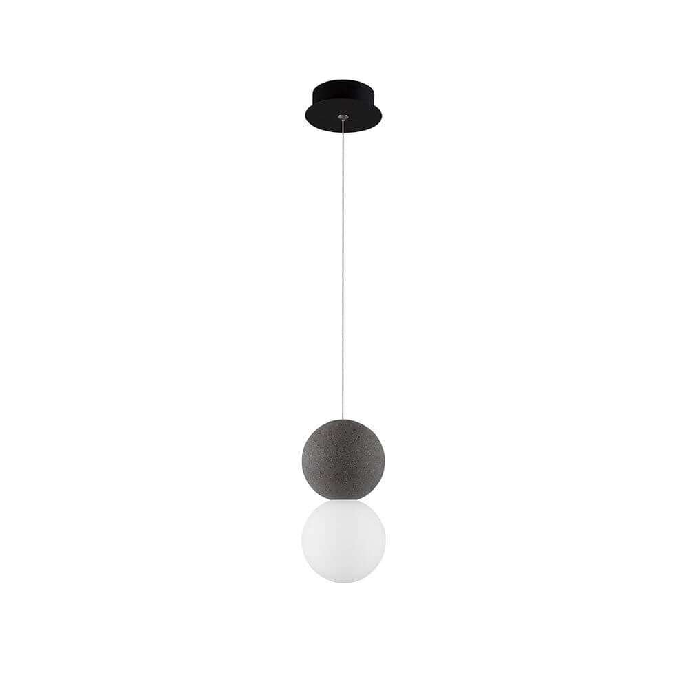 Zero Kugel Hängelampe Beton, Glas mit schwarzem Betongehäuse und opalem Glasdesign