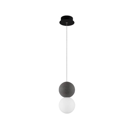 Zero Kugel Hängelampe Beton, Glas, moderne Pendelleuchte mit schwarzem Betongehäuse und weißem Opalglas