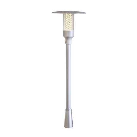 Nuova lampada da esterno con griglia riflettente in argento, vetro acrilico trasparente installata all'aperto, design elegante.