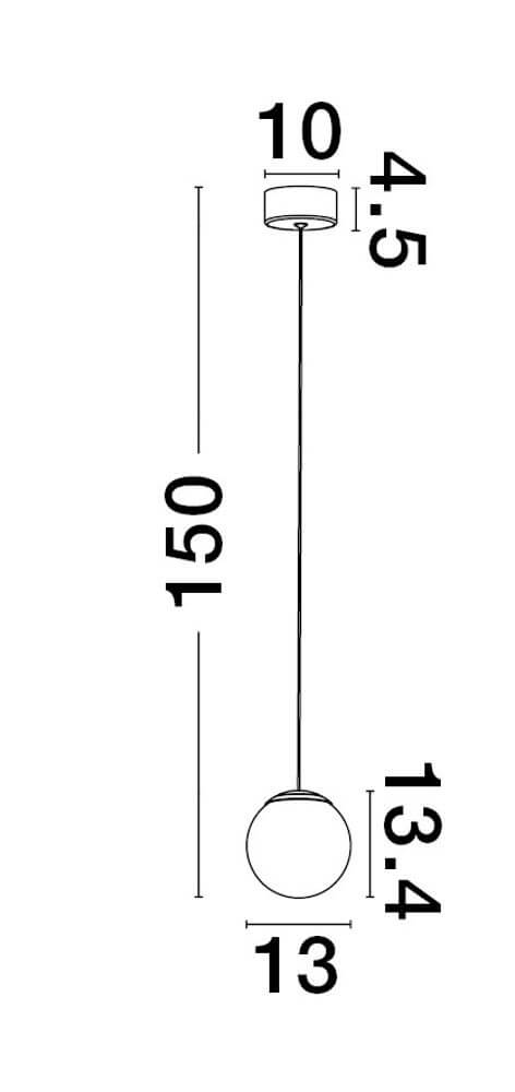 Technische Zeichnung der Nuvole LED Pendelleuchte Ø 13cm 3000K Schwarz, Weiß, mit Maßangaben.