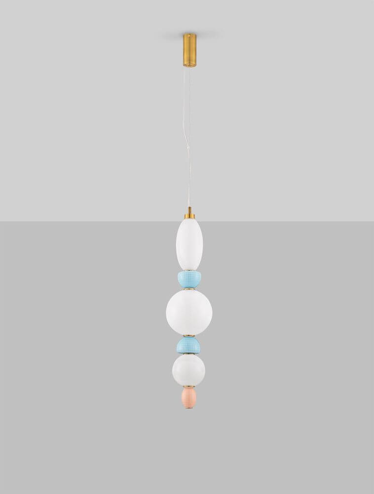 Obrie LED Pendelleuchte 3-flammig Ø 20cm 3000K Gold, Orange, Blau, Weiß in pastellfarbenem Design.